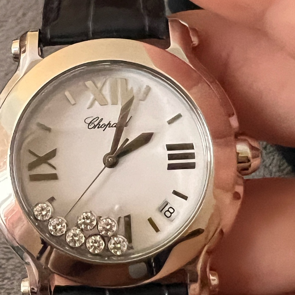 Chopard Silver and White Watch with Crystal Accents